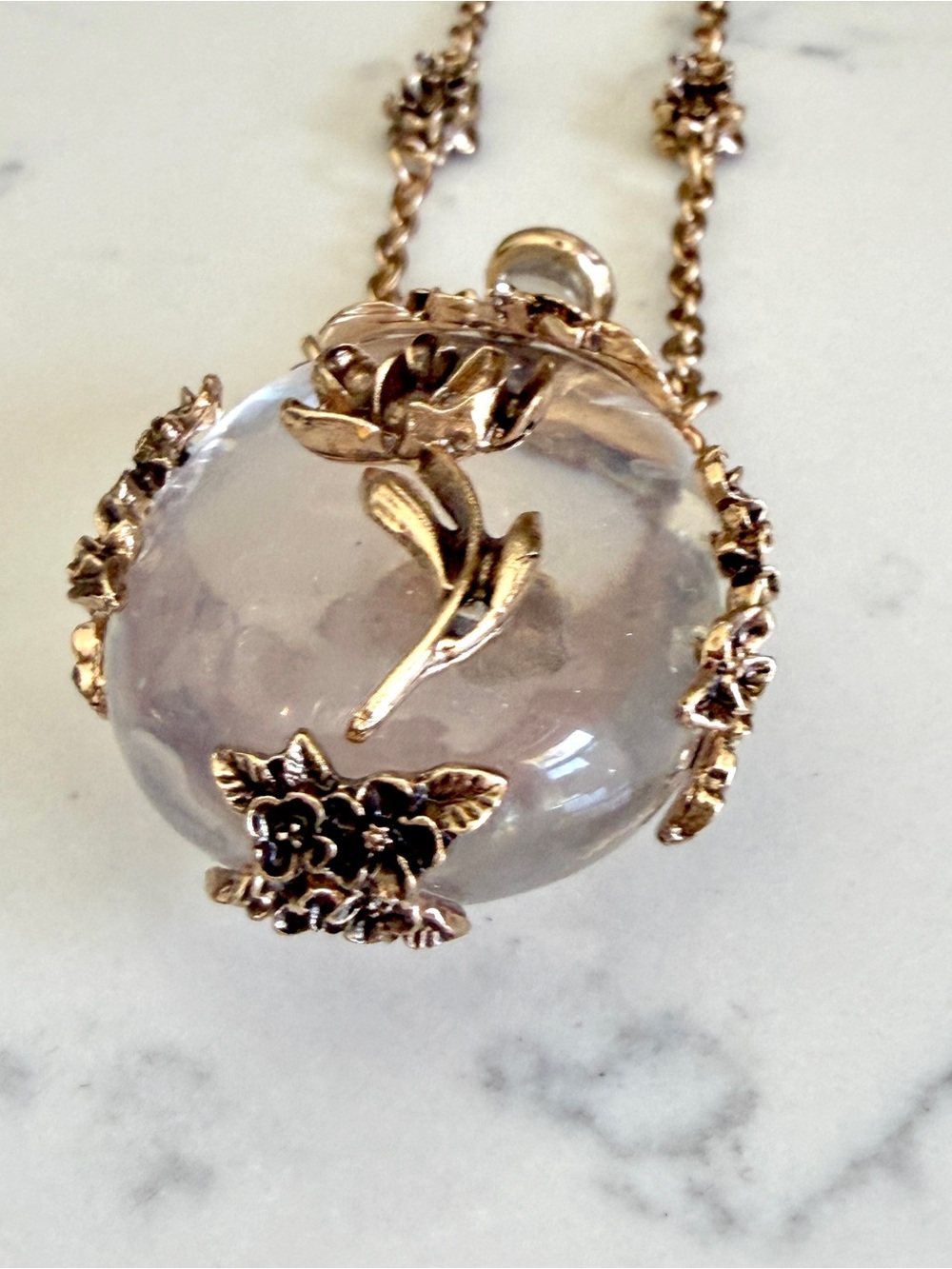 Apothecary Tiny Bottle Floral Motif Gold Necklace Long Jewelry Red Bead Gift NEW - Picture 8 of 12